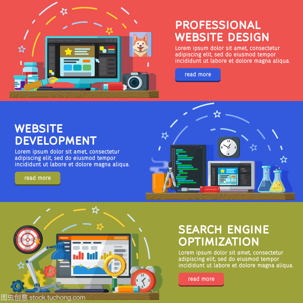 設置為 web 橫幅。橫向平面樣式的廣告橫幅。網(wǎng)站和應用程序的開發(fā)。網(wǎng)頁設計。編程和編碼。搜索優(yōu)化、 Seo 和推廣。矢量圖